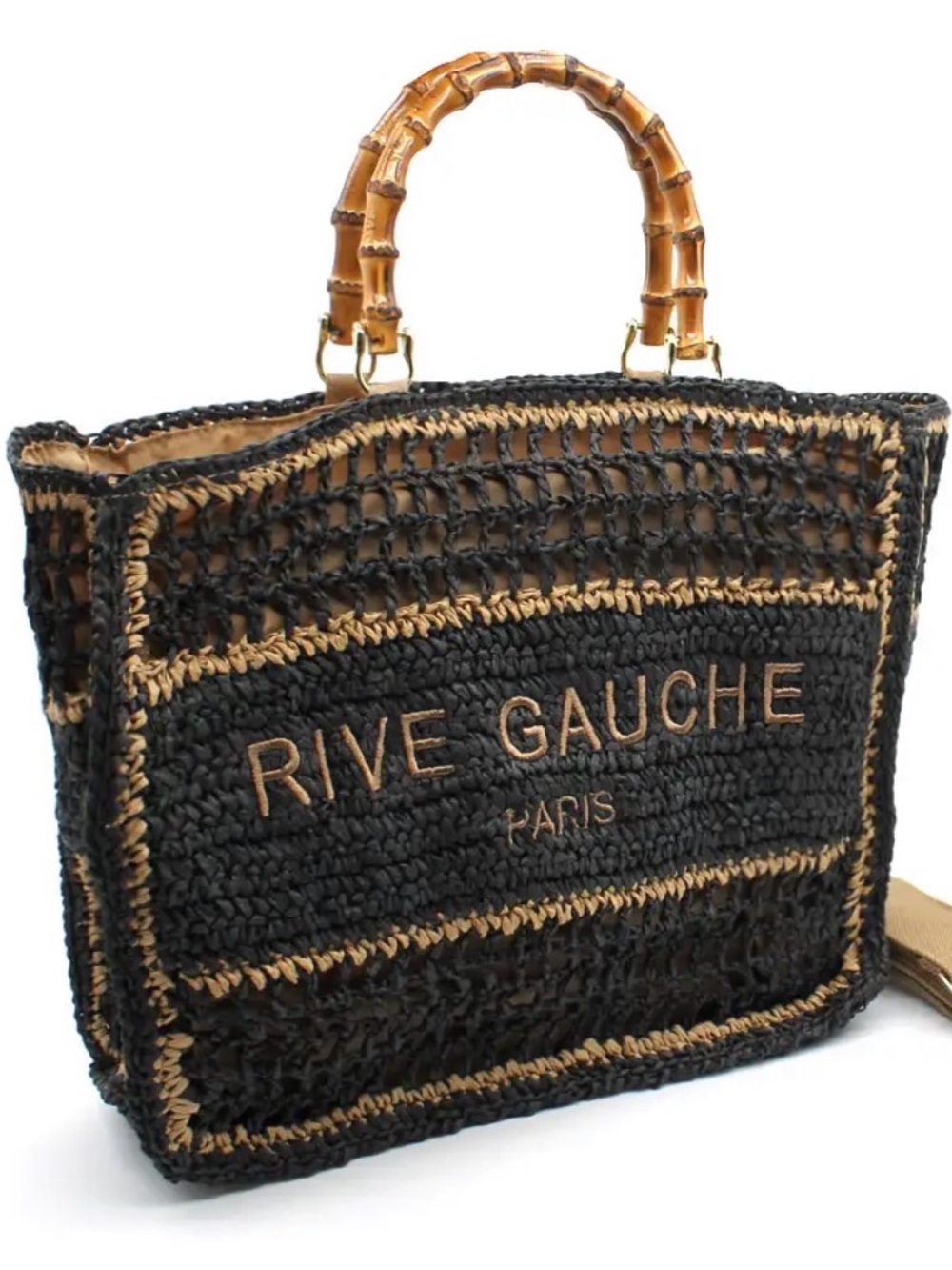 Rive Gauche Woven Tote with Bamboo Handles - Made in Paris